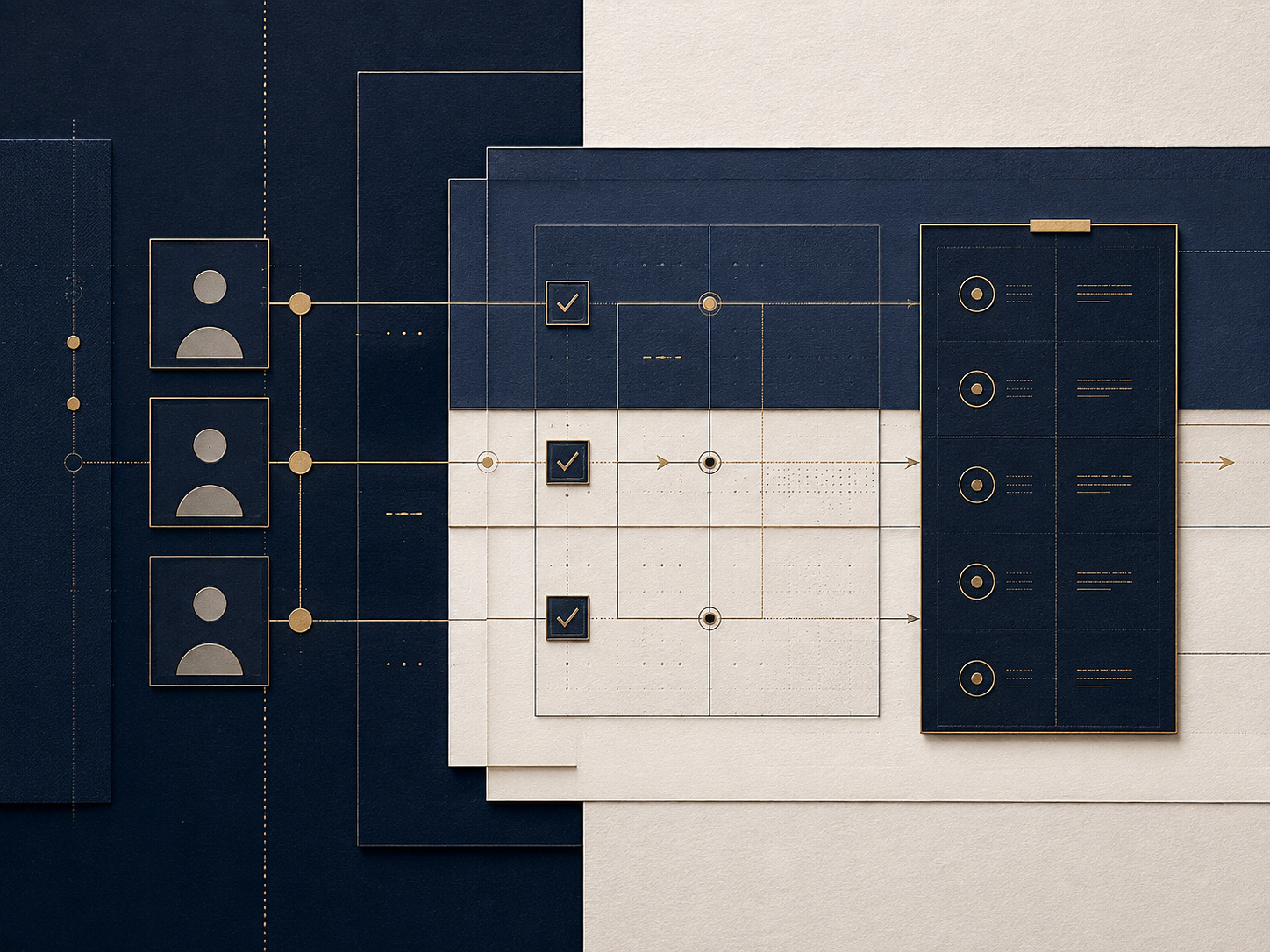 A navy, ivory and brass capability-mapping composition for future engineering hiring.